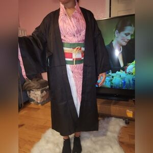 Pink and Black Kimono with Obi Belt